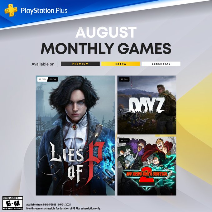 Jogos do PS Plus em agosto de 2025: Lies of P, DayZ e My Hero One&#8217;s Justice 2